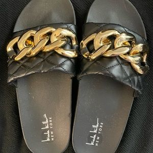 Nicole Miller gold chain slip ons